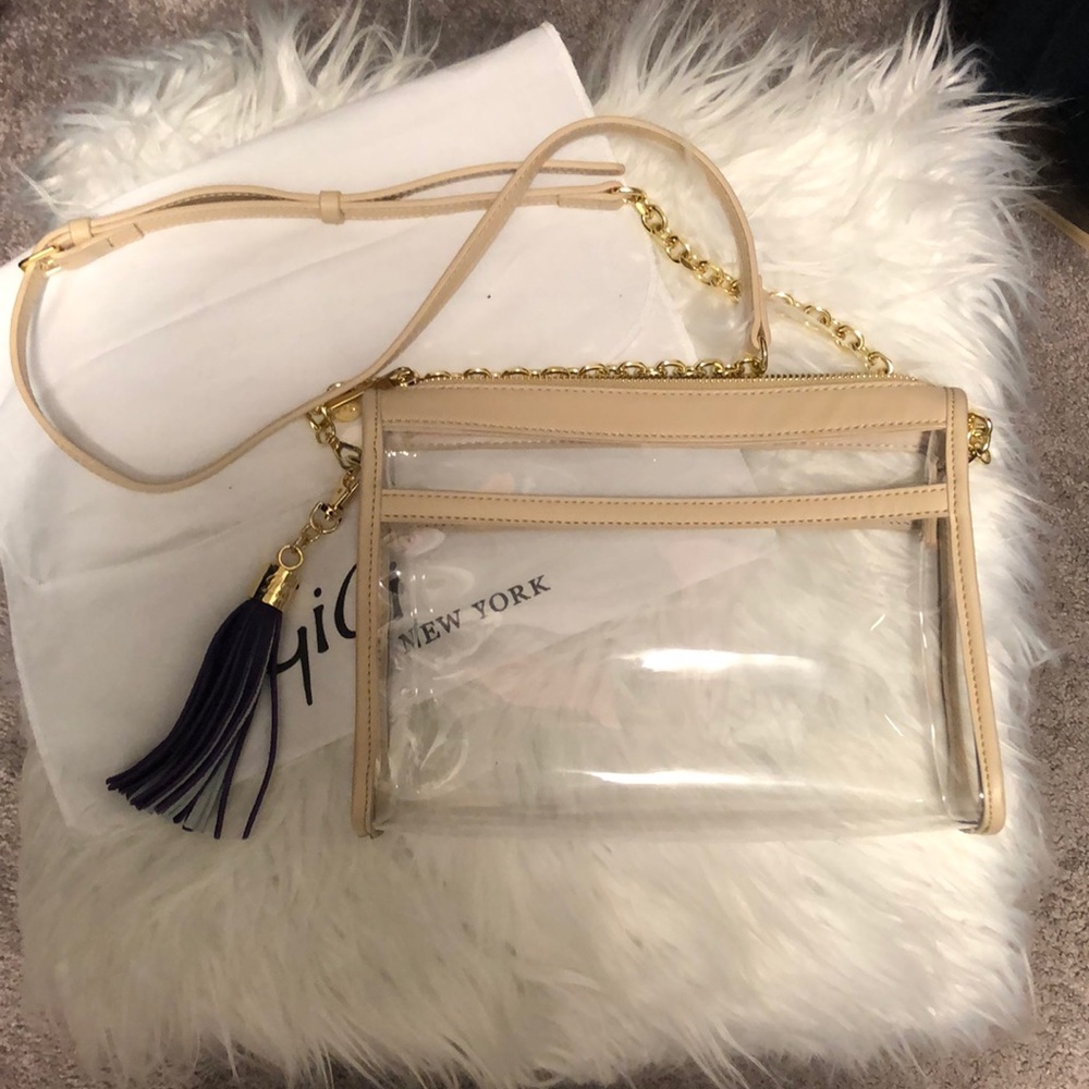 Leigh Anne Crossbody; Clear w/ Vachetta Trim